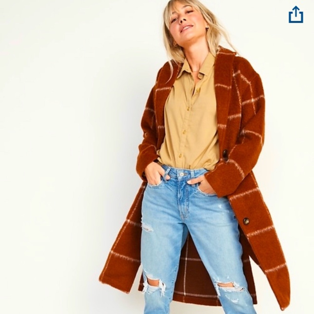 Old Navy Plaid Overcoat Coat Jacket XL